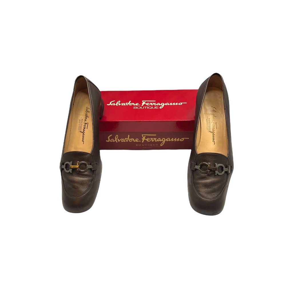 Salvatore Ferragamo School Espresso Napa Calf Leather S.F. Logo Hardware 9.5AA - Picture 10 of 11